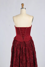 Wine Red Strapless Corset Beaded Lace A-Line Evening Dress KY077