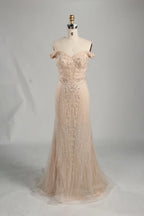 Champagne Off-the-Shoulder Beaded Mermaid Mother of the Bride Dress KS056