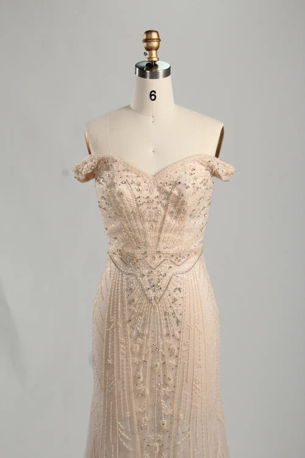 Champagne Off-the-Shoulder Beaded Mermaid Mother of the Bride Dress KS056