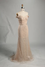 Champagne Off-the-Shoulder Beaded Mermaid Mother of the Bride Dress KS056