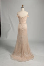 Champagne Off-the-Shoulder Beaded Mermaid Mother of the Bride Dress KS056