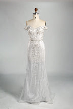 Champagne Off-the-Shoulder Beaded Mermaid Mother of the Bride Dress KS056