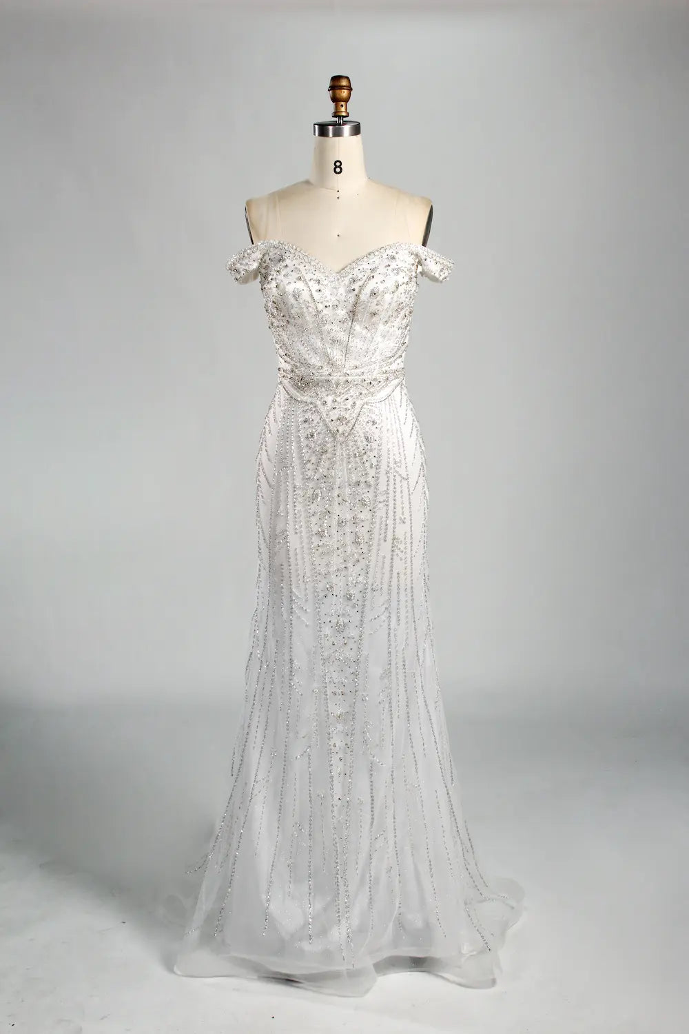 Champagne Off-the-Shoulder Beaded Mermaid Mother of the Bride Dress KS056