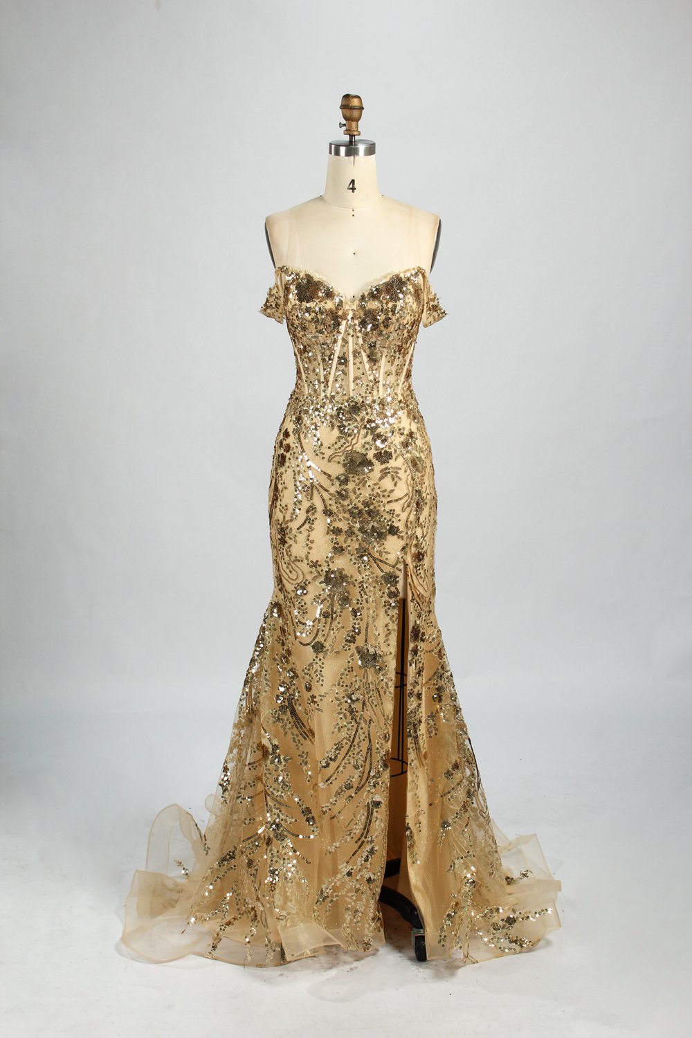 Glamorous Wholesale Gold Sequin Mermaid Prom Dress 33069