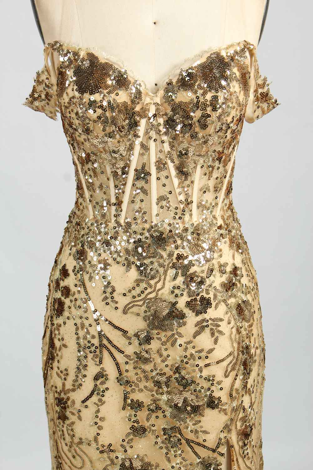 Glamorous Wholesale Gold Sequin Mermaid Prom Dress 33069