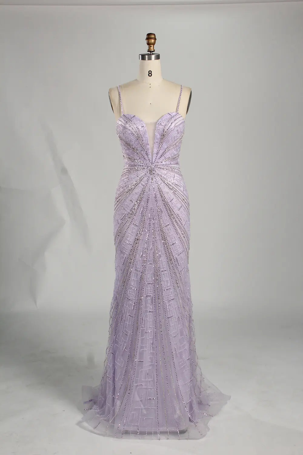 Purple Beaded Sequin Spaghetti Strap Mermaid Evening Gown KS057