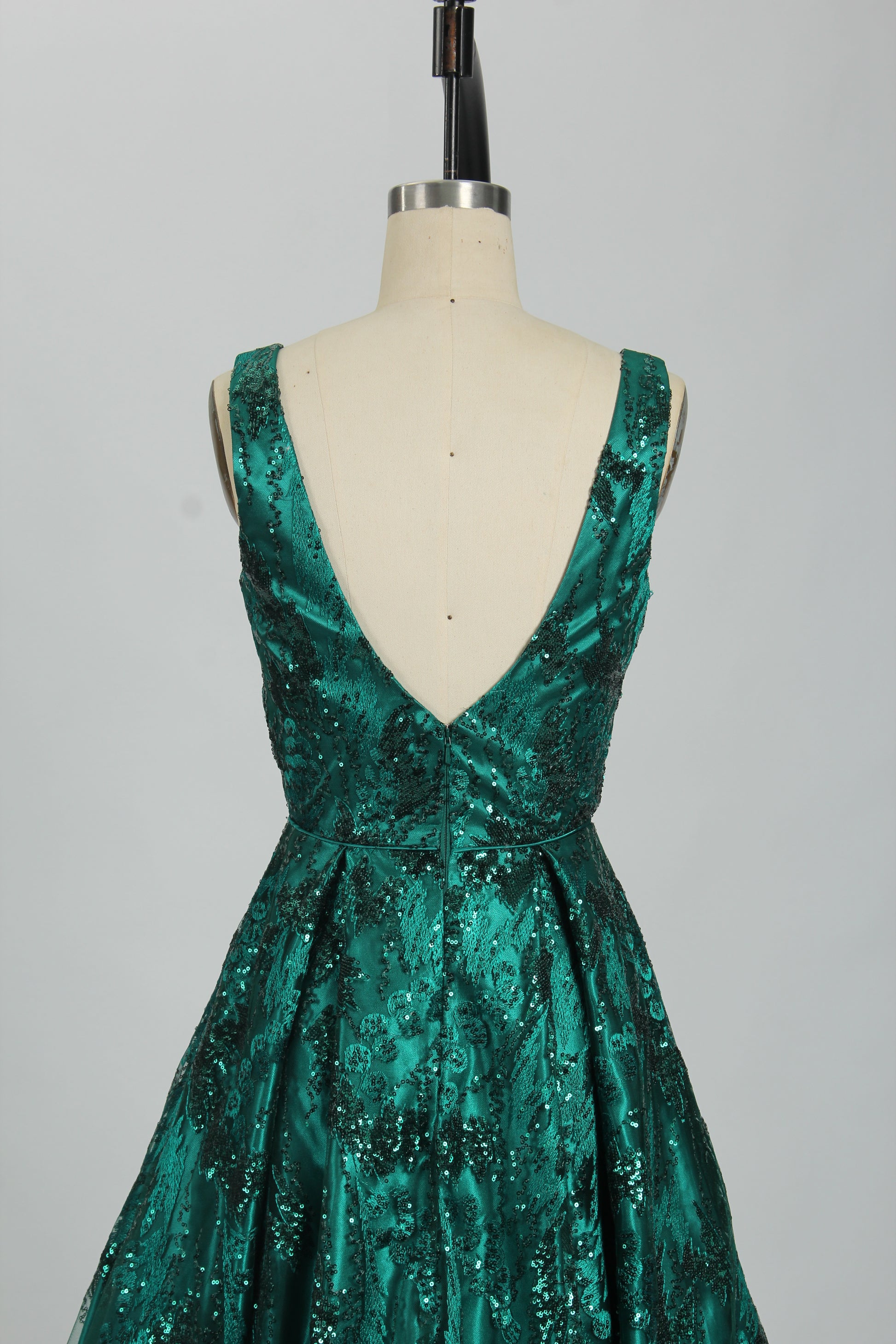 Wholesale Emerald Green Sequin Prom Dress - V - Neck Tulle Evening Gown 32748