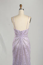 Purple Beaded Sequin Spaghetti Strap Mermaid Evening Gown KS057