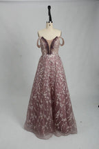 Off the Shoulder Sequin A-Line Evening Dress KS023
