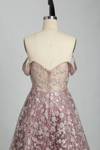 Off the Shoulder Sequin A-Line Evening Dress KS023