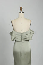 Off the Shoulder Satin Sage Green Fit and Flare Mother of the Bride Dress KS024