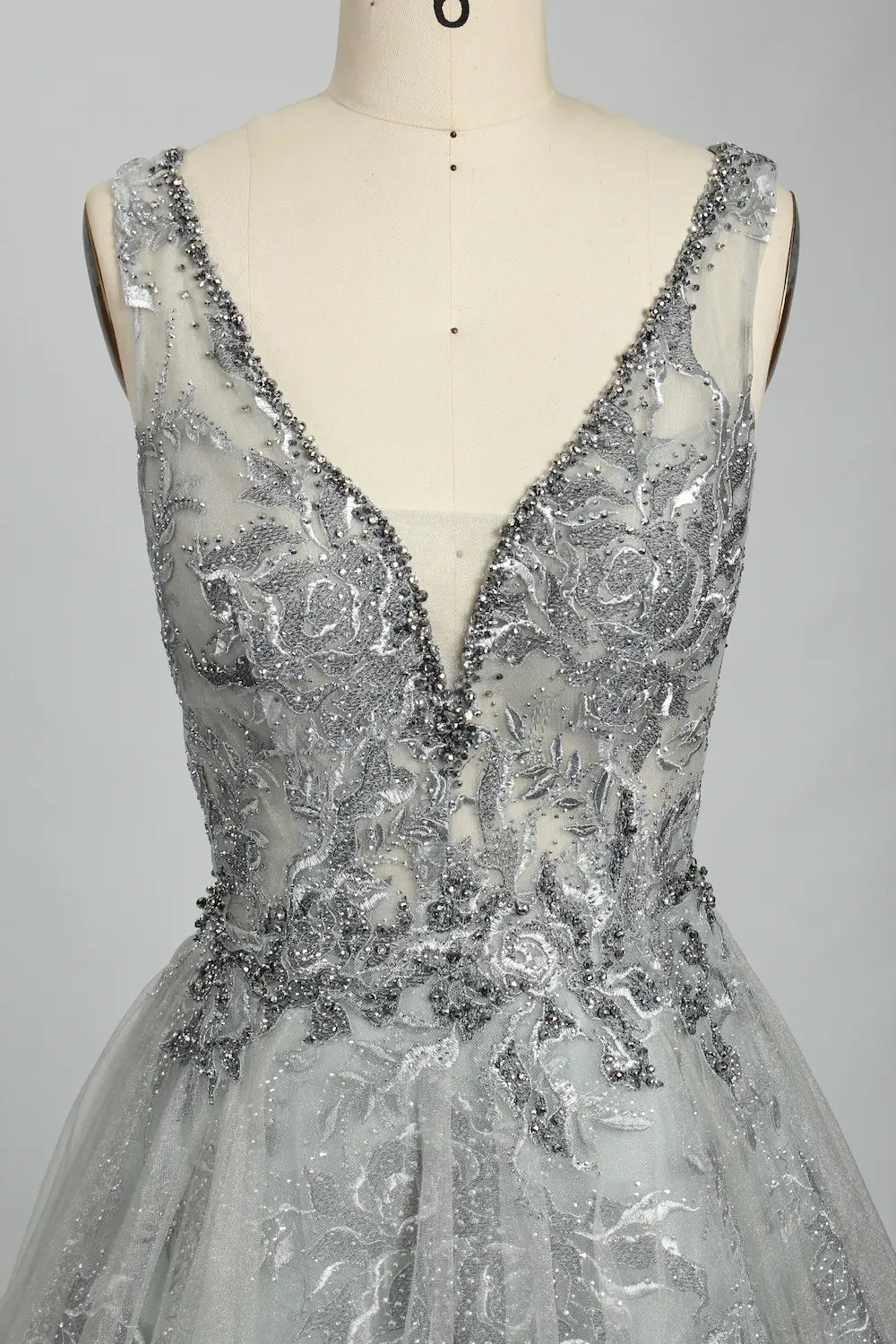 V-Neck Embroidered A-Line Evening Dress KS025
