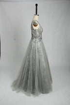 V-Neck Embroidered A-Line Evening Dress KS025