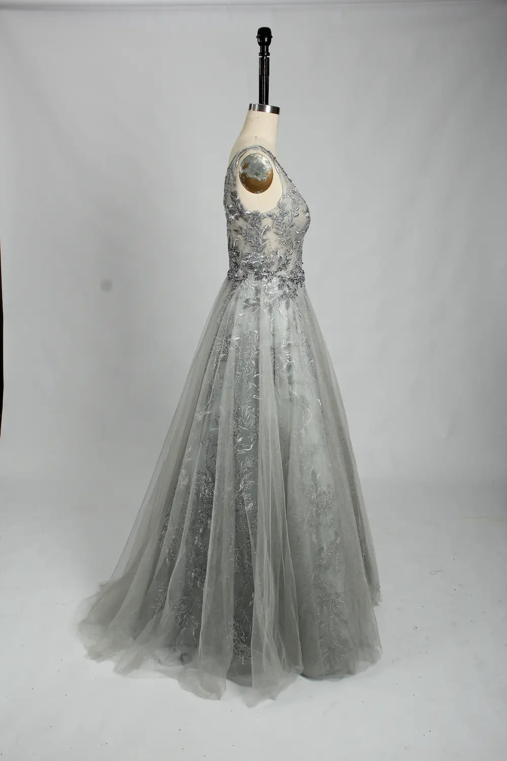 V-Neck Embroidered A-Line Evening Dress KS025