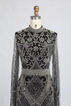 Black High Neck Beaded Long Sleeve Mother of the Bride Dress KY062