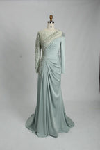Asymmetrical Beaded Long Sleeve Mother of the Bride Dress KS026