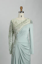 Asymmetrical Beaded Long Sleeve Mother of the Bride Dress KS026