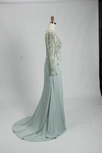 Asymmetrical Beaded Long Sleeve Mother of the Bride Dress KS026