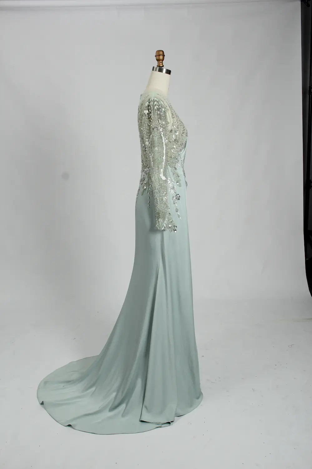 Asymmetrical Beaded Long Sleeve Mother of the Bride Dress KS026