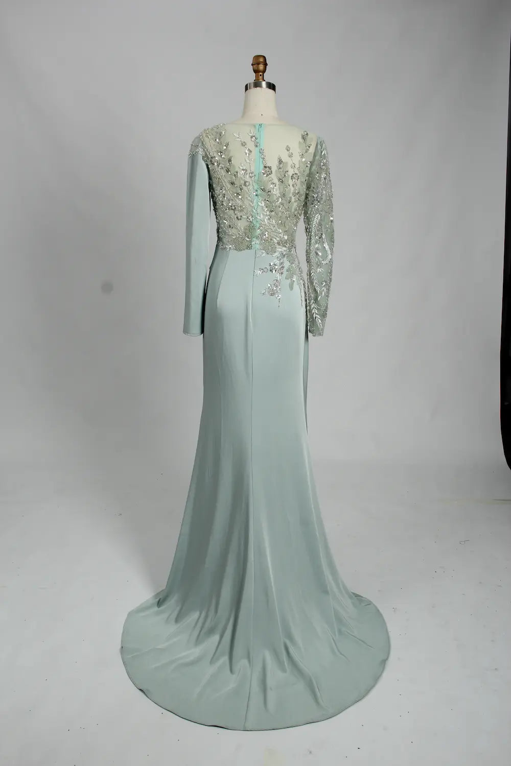 Asymmetrical Beaded Long Sleeve Mother of the Bride Dress KS026