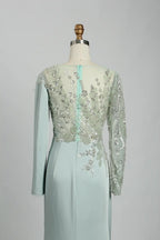 Asymmetrical Beaded Long Sleeve Mother of the Bride Dress KS026