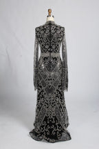 Black High Neck Beaded Long Sleeve Mother of the Bride Dress KY062