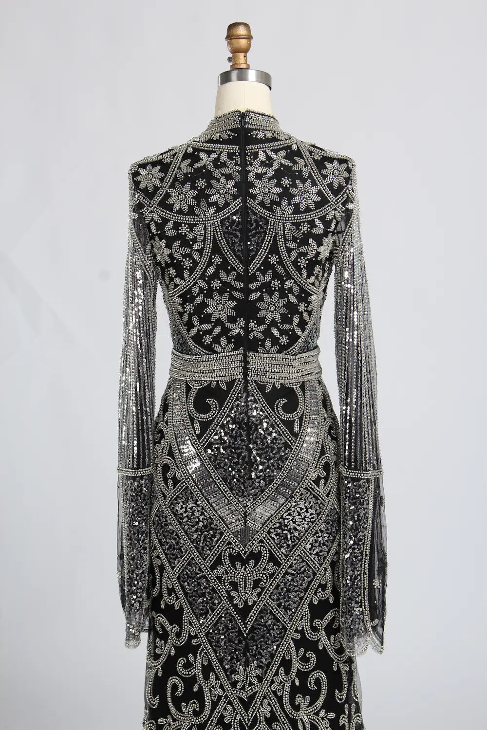 Black High Neck Beaded Long Sleeve Mother of the Bride Dress KY062