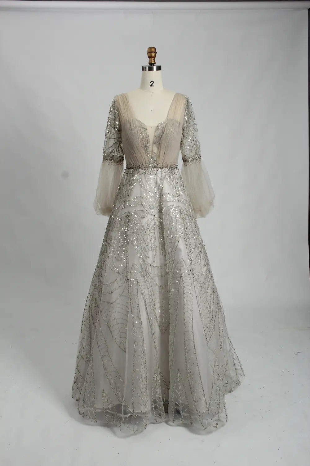 Sequin A-Line Mother of the Bride Dress with Long Bishop Sleeves KS027