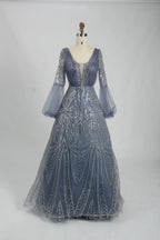 Sequin A-Line Mother of the Bride Dress with Long Bishop Sleeves KS027