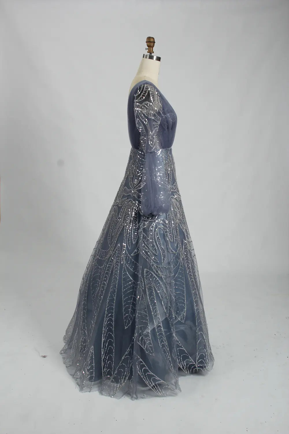 Sequin A-Line Mother of the Bride Dress with Long Bishop Sleeves KS027