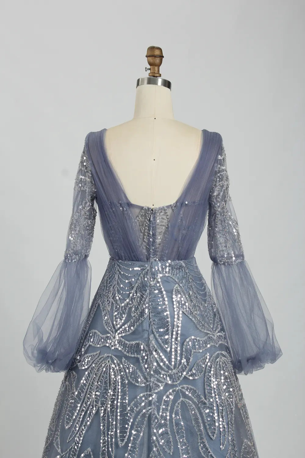 Sequin A-Line Mother of the Bride Dress with Long Bishop Sleeves KS027