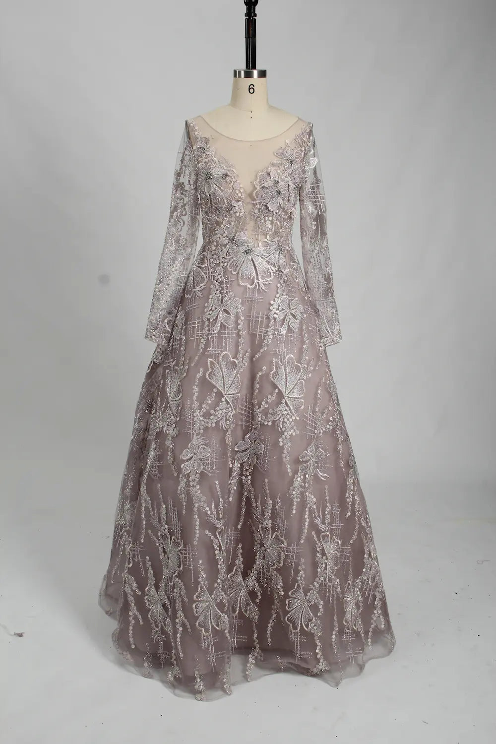 Sequin Floral A-Line Mother of the Bride Dress with Long Sleeves KS028