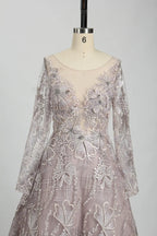 Sequin Floral A-Line Mother of the Bride Dress with Long Sleeves KS028