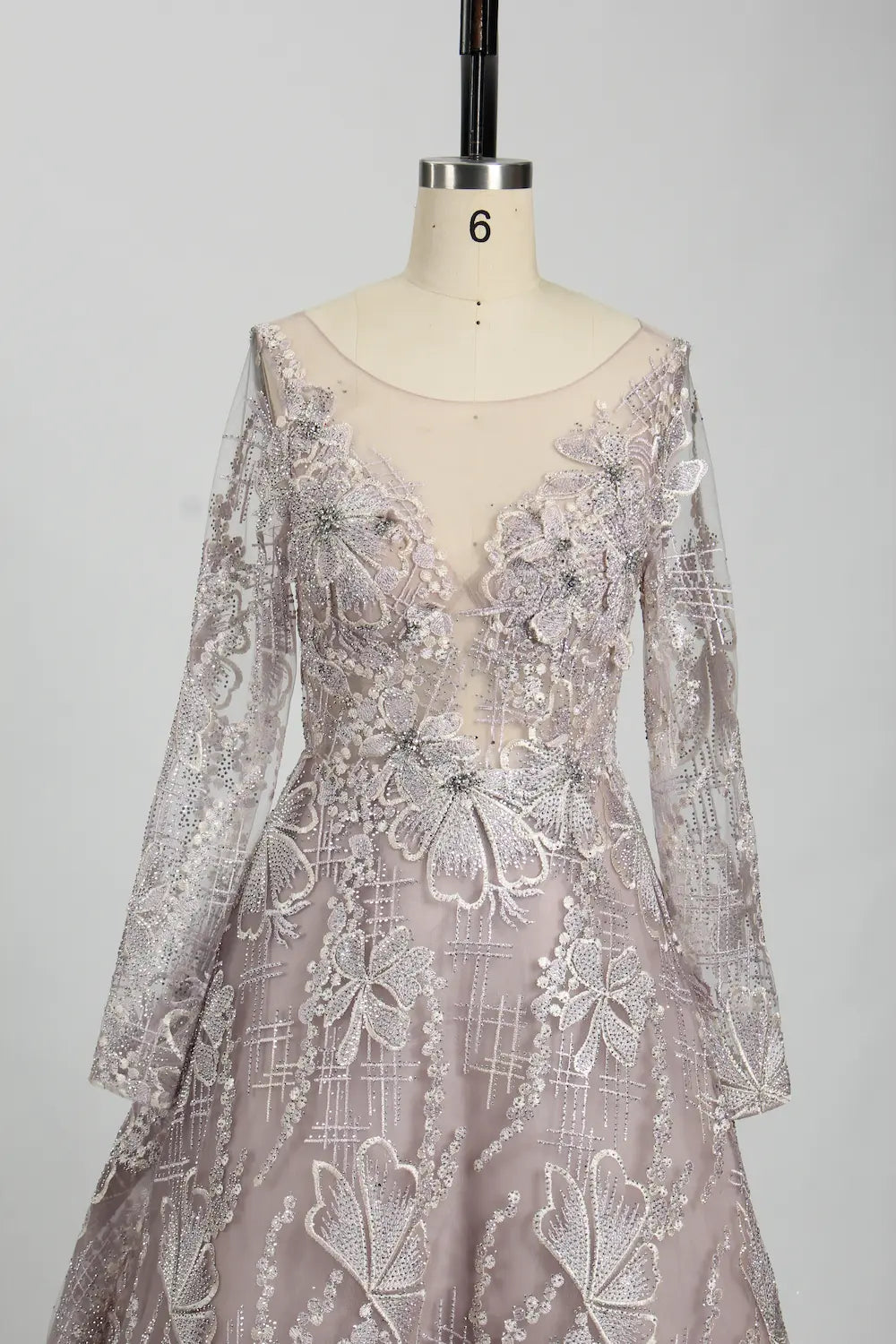 Sequin Floral A-Line Mother of the Bride Dress with Long Sleeves KS028