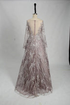 Sequin Floral A-Line Mother of the Bride Dress with Long Sleeves KS028
