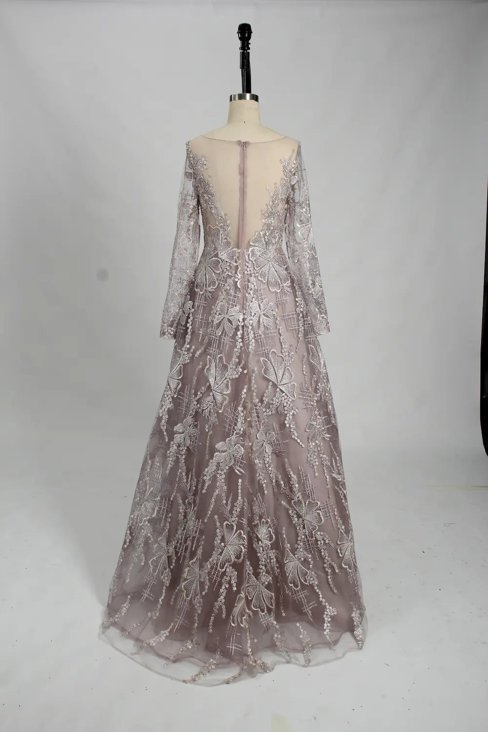 Sequin Floral A-Line Mother of the Bride Dress with Long Sleeves KS028
