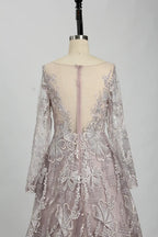 Sequin Floral A-Line Mother of the Bride Dress with Long Sleeves KS028