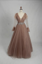 Dusty Rose Draped A-Line Mother of the Bride Dress with Long Sleeves KS010