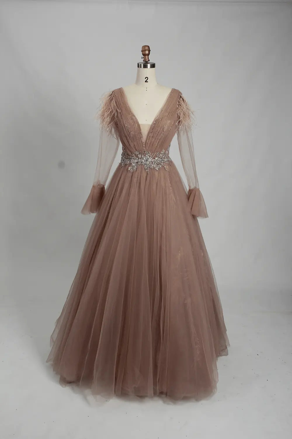 Dusty Rose Draped A-Line Mother of the Bride Dress with Long Sleeves KS010
