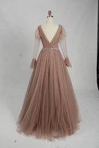 Dusty Rose Draped A-Line Mother of the Bride Dress with Long Sleeves KS010