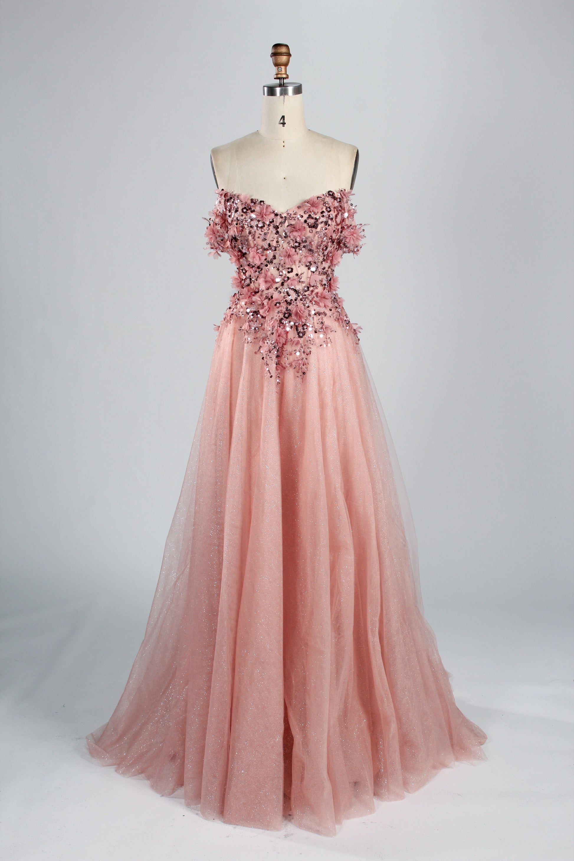 Wholesale Strapless 3D Floral Tulle Prom Dress 33014