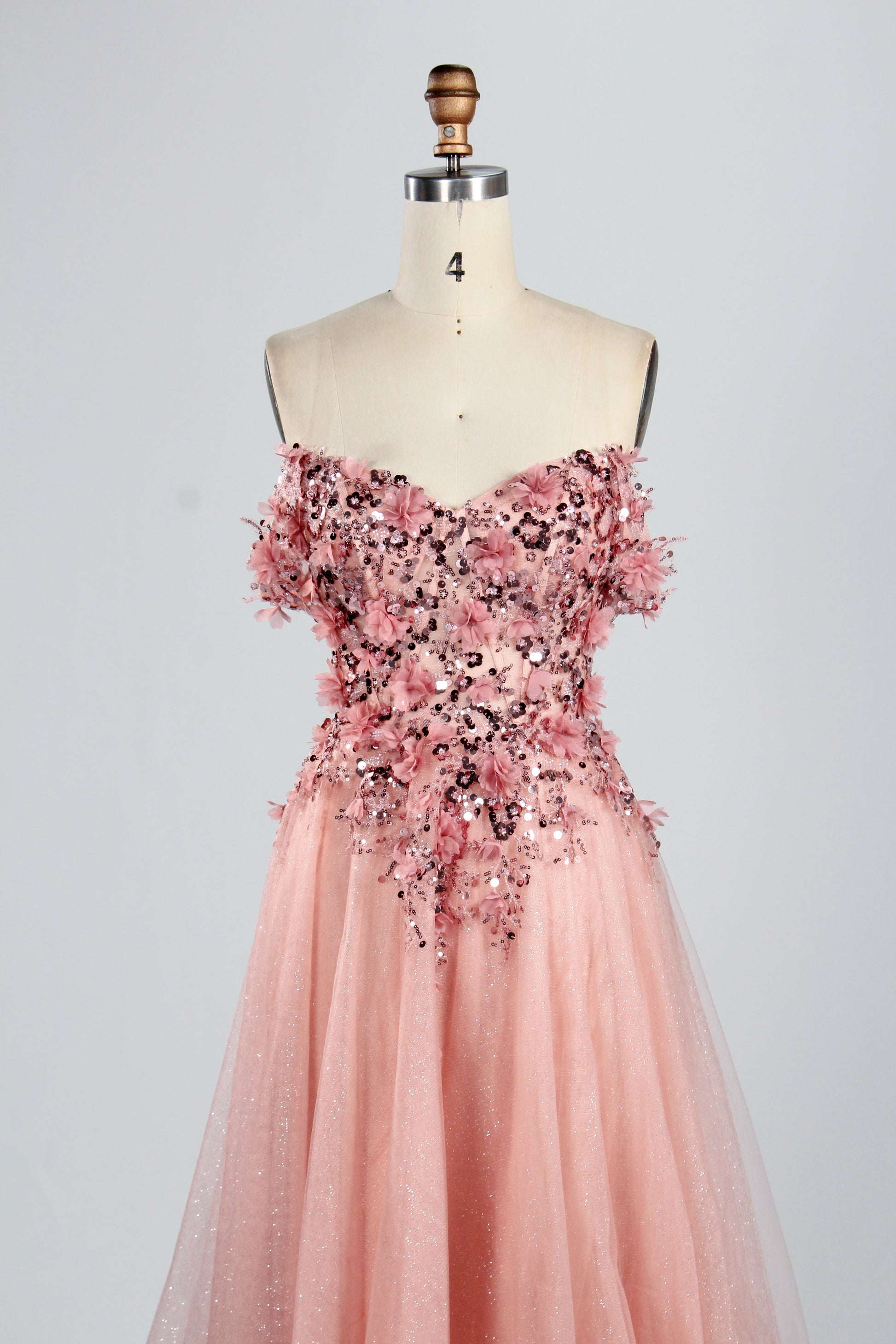 Wholesale Strapless 3D Floral Tulle Prom Dress 33014