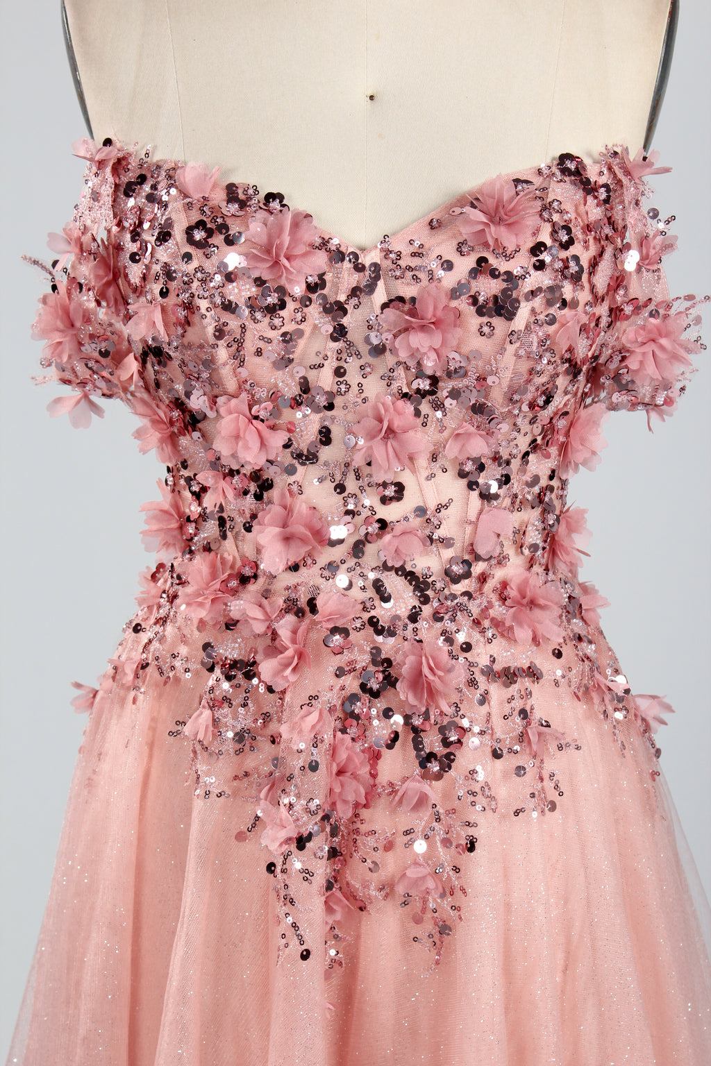 Wholesale Strapless 3D Floral Tulle Prom Dress 33014