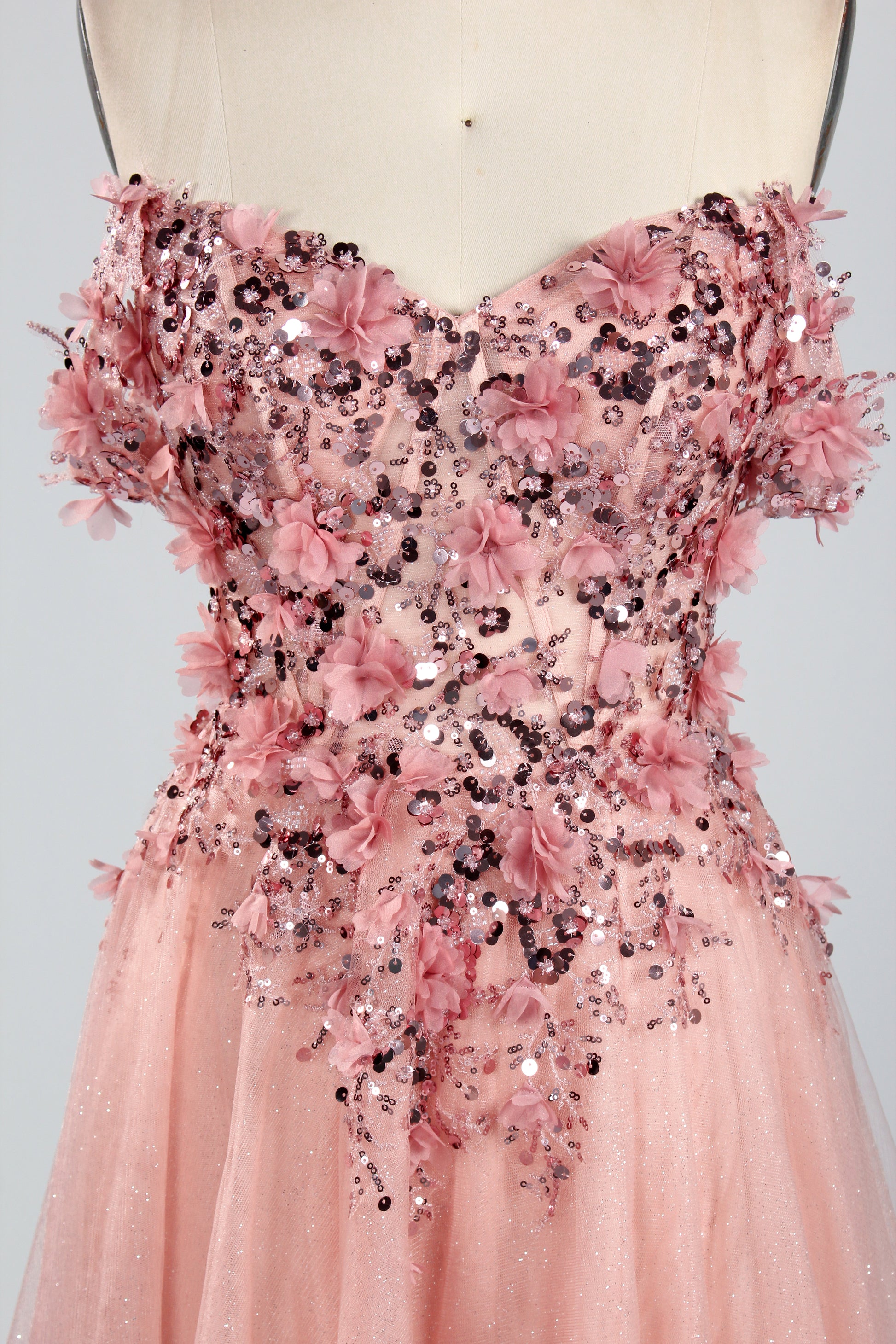 Wholesale Strapless 3D Floral Tulle Prom Dress 33014