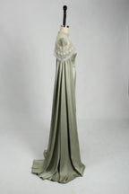 One Shoulder Sage Green Satin Mother of the Bride Dress KS029