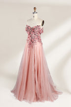 Gorgeous Pink Floral Off - Shoulder Tulle Prom Dress 33104
