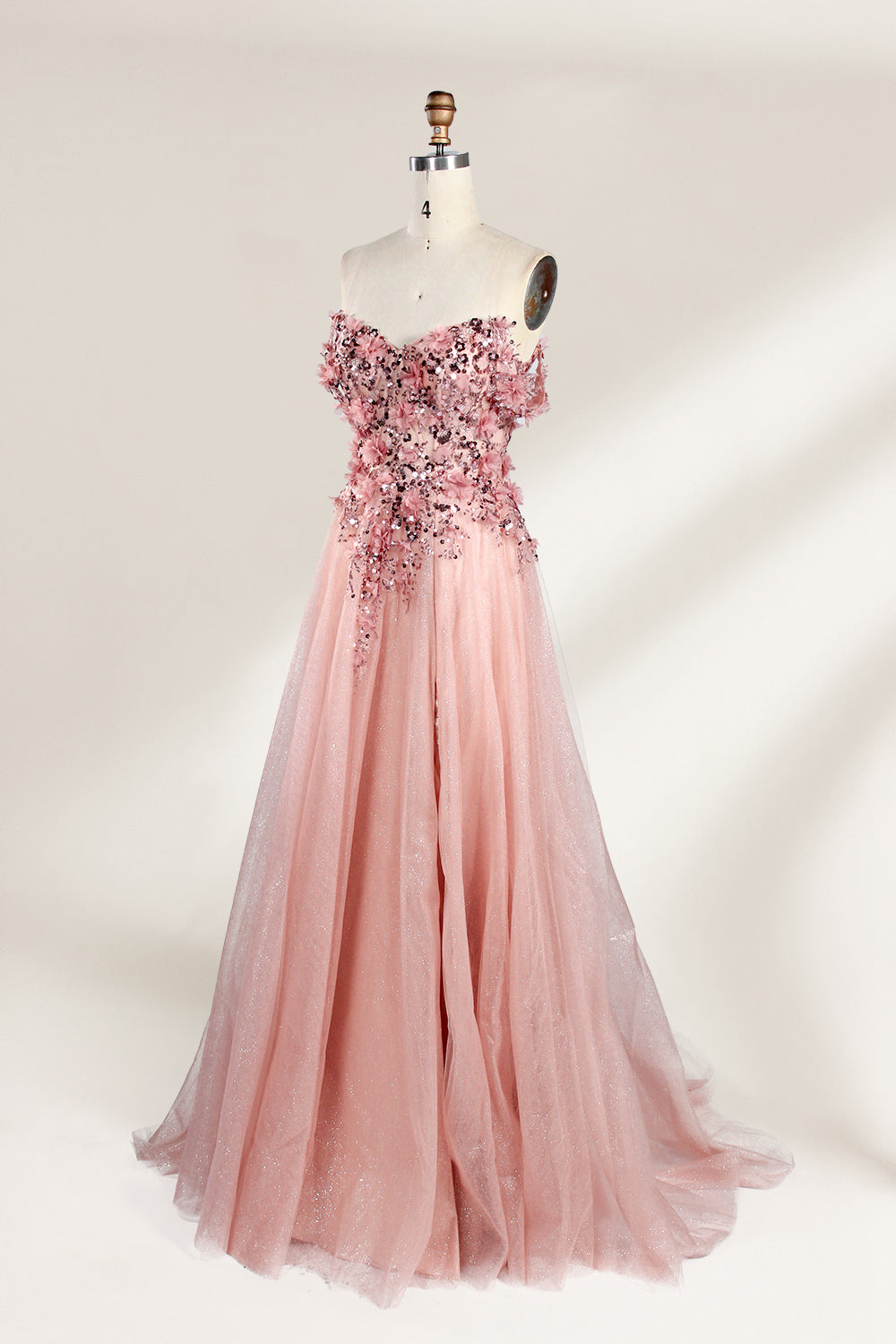 Gorgeous Pink Floral Off - Shoulder Tulle Prom Dress 33104