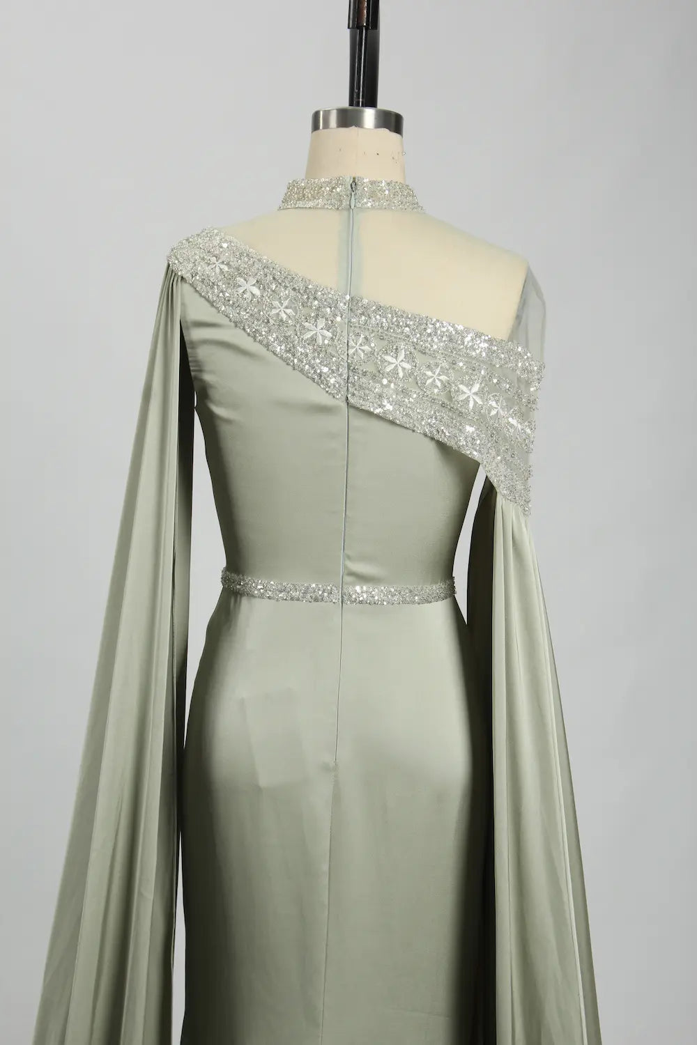 One Shoulder Sage Green Satin Mother of the Bride Dress KS029