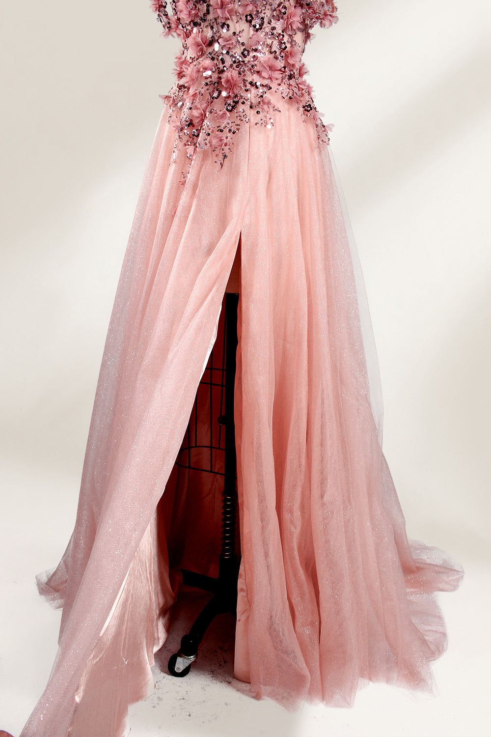 Gorgeous Pink Floral Off - Shoulder Tulle Prom Dress 33104