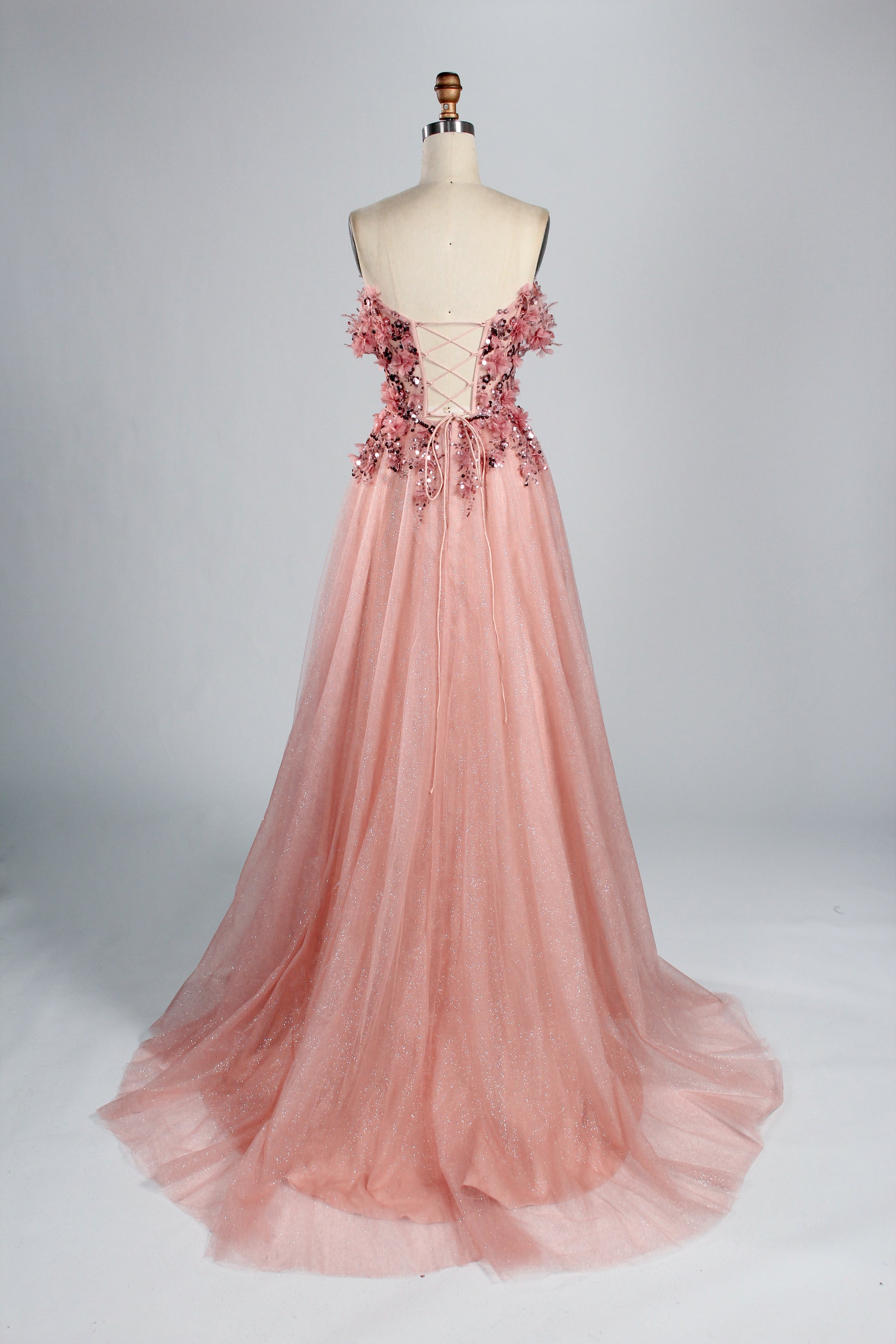 Wholesale Strapless 3D Floral Tulle Prom Dress 33014